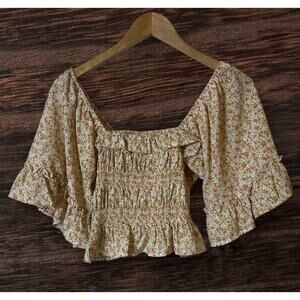 DeeDee Fall Floral Off Shoulder Smocked Crop Top Women's Size Medium